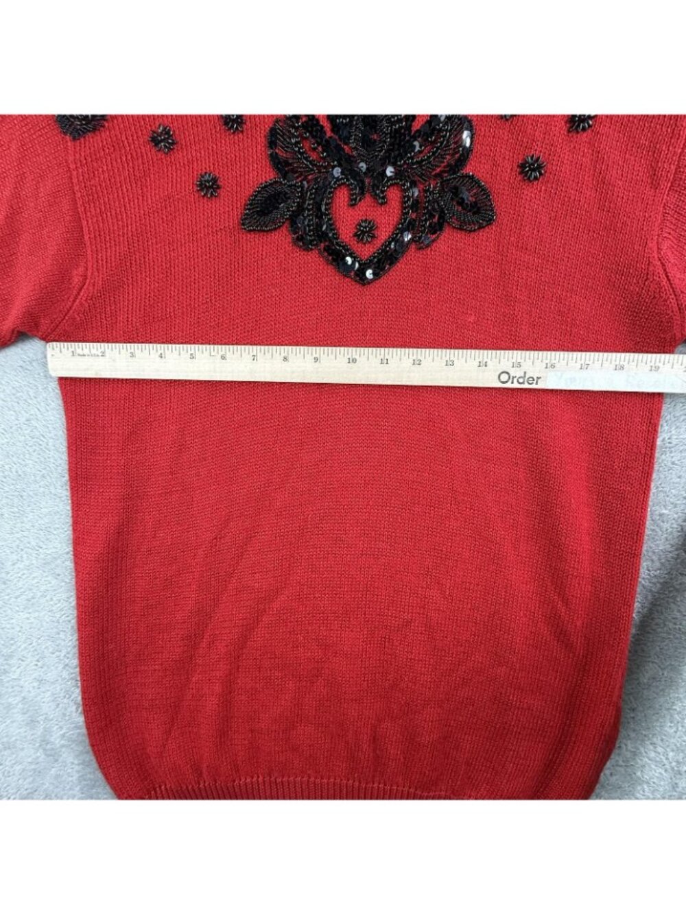 Vintage Dana Scott Sweater Womens Small Red Beaded Sequin Floral Tunic 90s Boho - Picture 9 of 15
